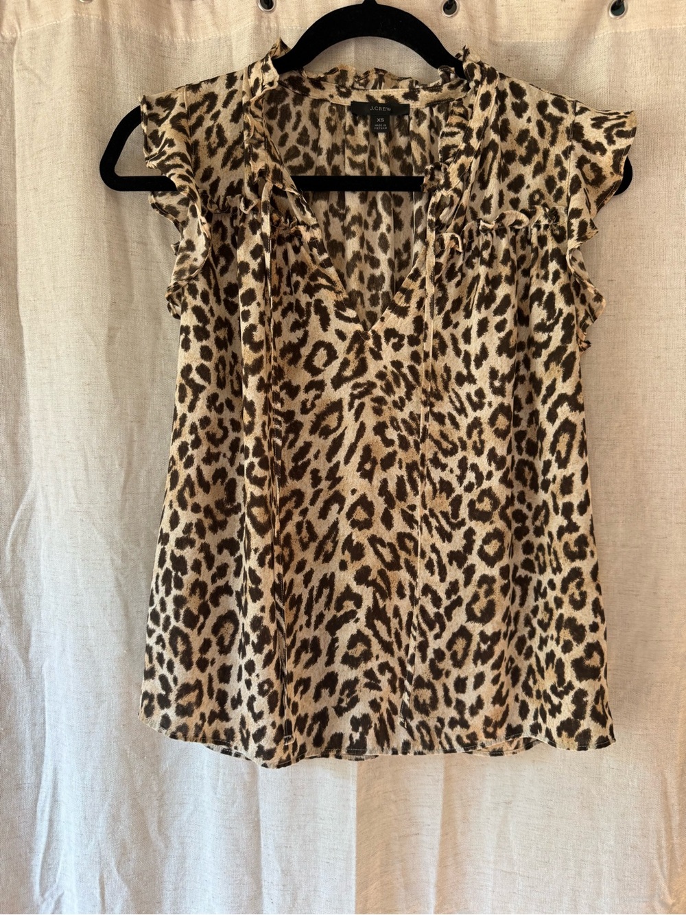 J. Crew Leopard Print Ruffle Cap-Sleeve Camisole — Tan & Black